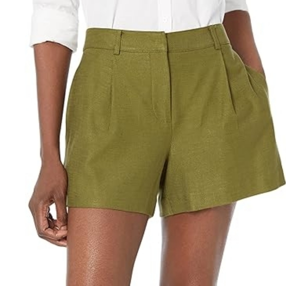Trina Turk Ocotillo Loose Fit High Waist Olive Green Shorts SZ 2